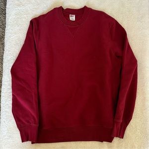 J.Crew Crew Neck Sweatshirt, Cotton Fleece, Classic Vintage Maroon Red, Men L